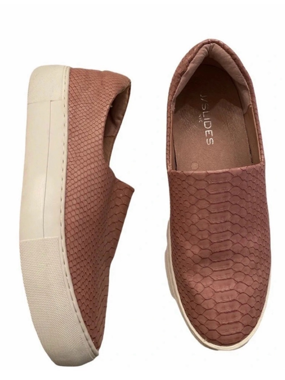 J/Slides NYC Mauve/Pinm Snake Skin Print Slip On Shoes Sz 7
